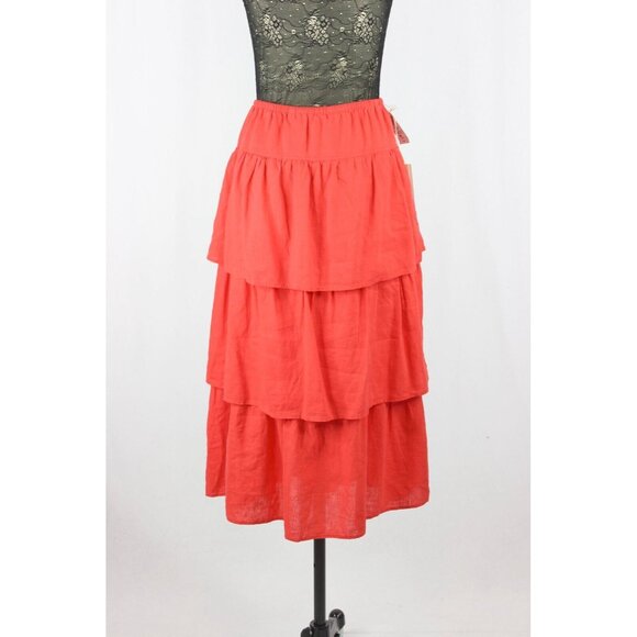 NWT Aritzia WILFRED Century Maraschino Red Linen Tiered Midi Skirt, Size XS - Picture 4 of 16